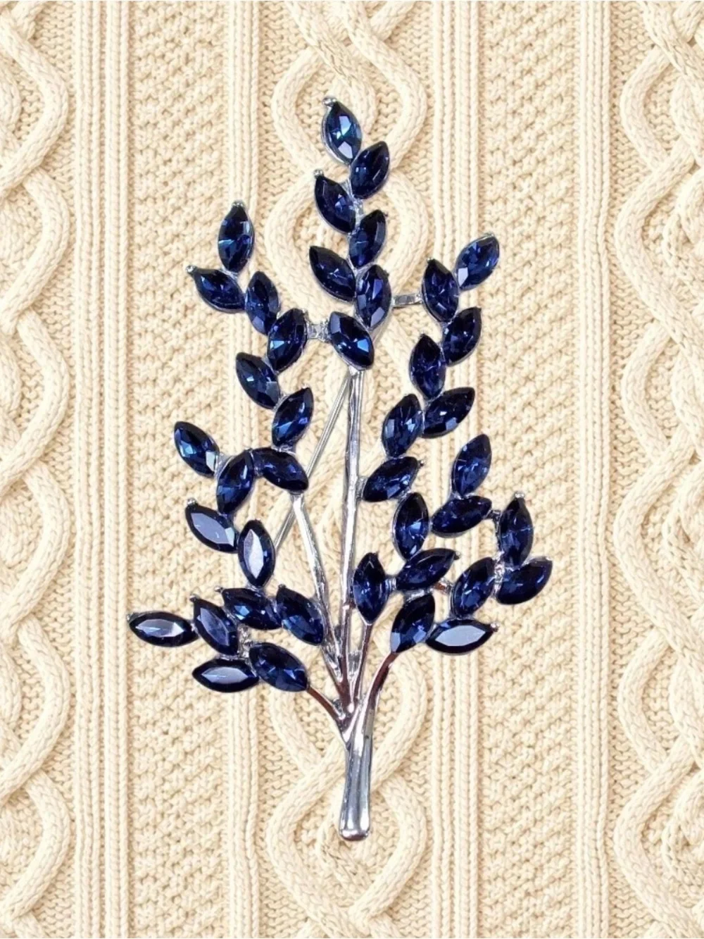 Blue Crystal Tree Brooch Pin Elegant Leaf Scarf Lapel Fashion Floral Jewelry New